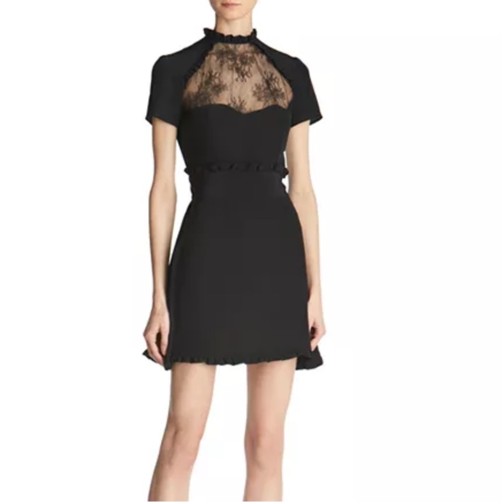 NWT The Kooples Lace Inset Black Silk Ruffle Mini Parisian Dress Size Medium